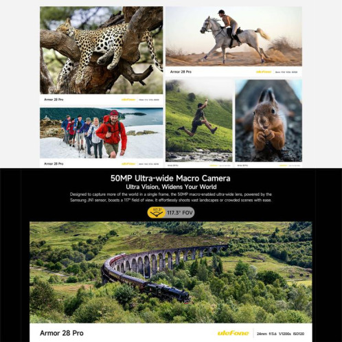  Téléphone robuste Ulefone Armor 28 Pro, 16 Go + 512 Go, vision nocturne, 10 600 mAh, écrans 6,67 pouces + 1,04 pouce, Android 15, MediaTek Dimensity 7300 Octa Core, réseau : 5G, NFC (noir) SU891B1607-025